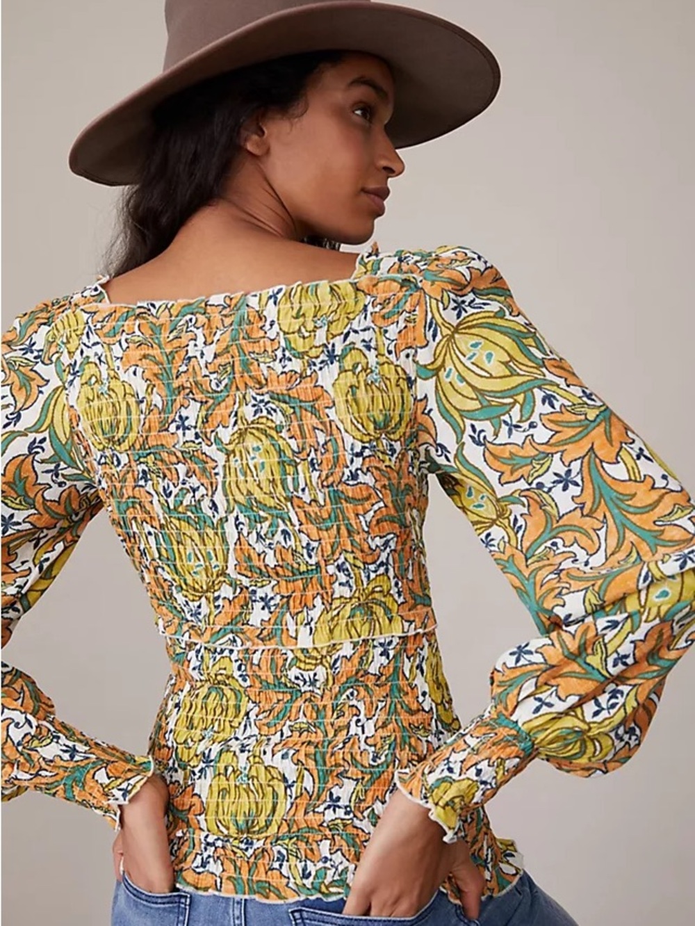 Anthropologie Rayna floral smocked blouse